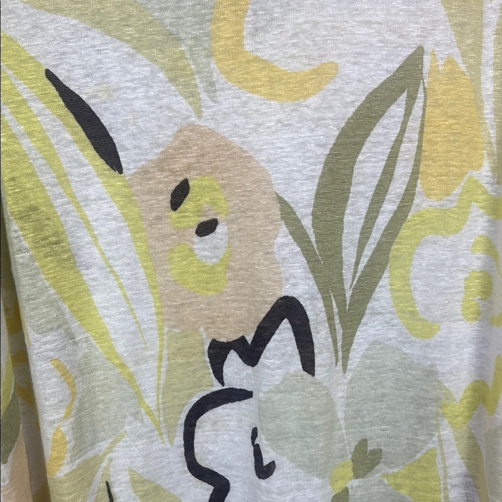 Rachel Zoe 100% Linen Floral Yellow and Cream Graphic Blouse Size 1X - Picture 6 of 9